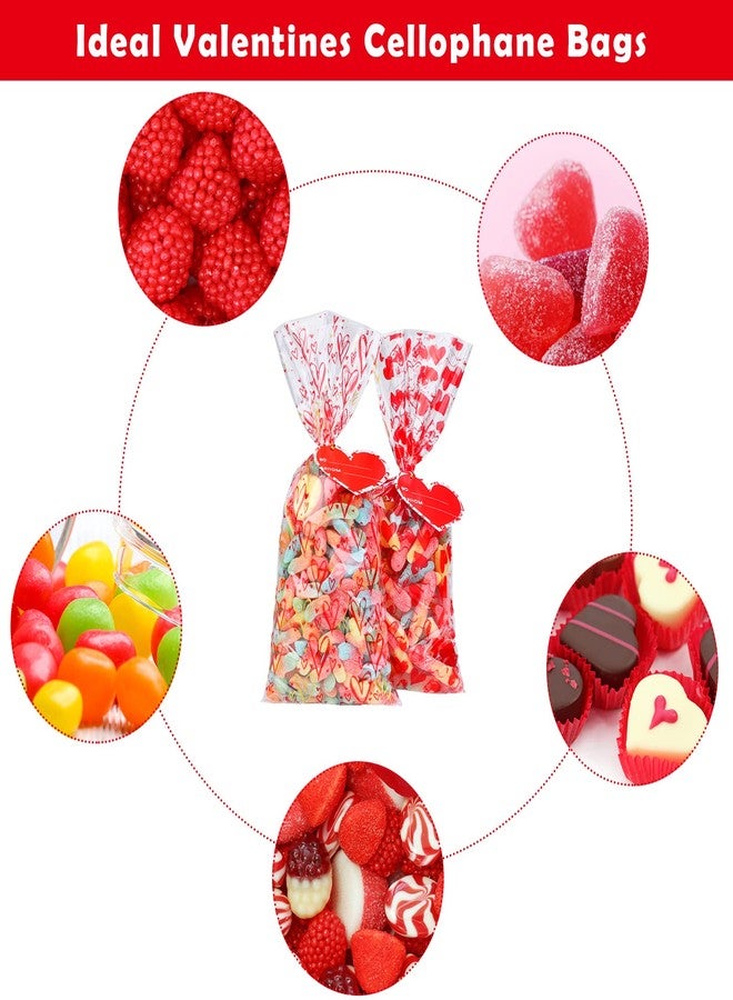 Aodaer 200 Pieces Valentine Cellophane Bags Plastic Valentines Party Treat Bags Clear Candy Gift Bags with 200 Twist Ties 50 Gift Tags, Assorted Style for Valentines Party Favors, 5 x 11 Inch - Image 3